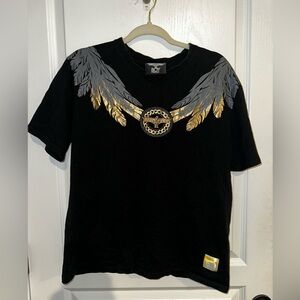 Boy London Black Tee with Gold and Gray Wings